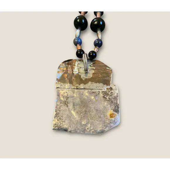 Handmade  Sterling Mixed Media Beaded Necklace With Dichroic Glass & Stone Penda - Picture 6 of 9